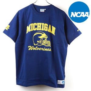 エヌシーエーエー NCAA メンズ Tシャツ MICHIGAN KC7018 SS21 トップス コットン カレッジロゴプリント 半袖 ネイビー｜mischief