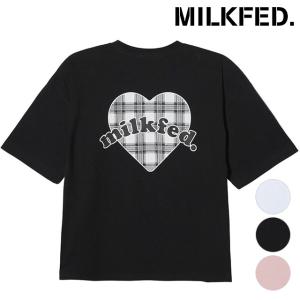 ミルクフェド MILKFED. レディース タータンハート ワイド ショートスリーブTシャツ 103242011028 SU24 TARTAN HEART WIDE S S TEE｜mischief