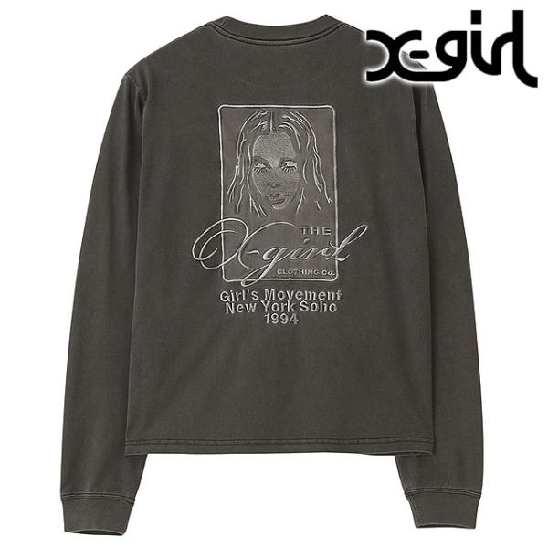 エックスガール X-girl レディース ピグメントダイフェイスアンドロゴ スクエアパッチロングスリ...