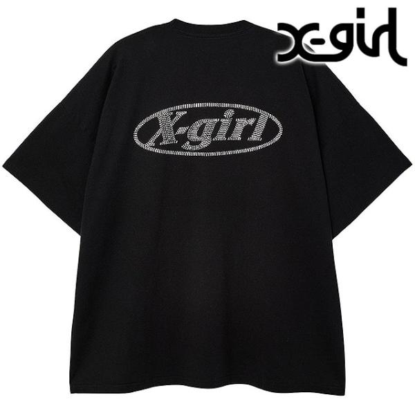 エックスガール X-girl レディース ラインストーン オーバルロゴ ショートスリーブビッグティー...