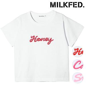 ミルクフェド MILKFED. レディース アイシングスクリプトコンパクトショートスリーブティー 103241011010 SS24 トップス Tシャツ 半袖｜mischief