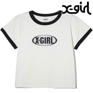 エックスガール X-girl レディース グリッターオーバルロゴ ショートスリーブ ベビーTシャツ 105242011012 SU24 トップス 半袖 WHITE｜mischief