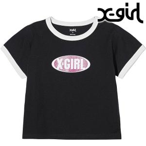 エックスガール X-girl レディース グリッターオーバルロゴ ショートスリーブ ベビーTシャツ 105242011012 SU24 半袖 BLACK｜mischief