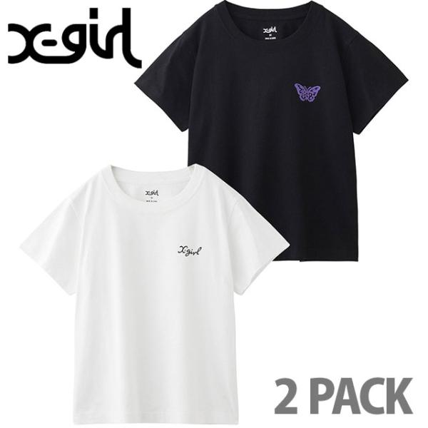 エックスガール X-girl 2枚1セット ロゴ アンド バタフライ 2パック ショートスリーブ T...