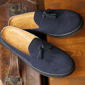 マネブ MANEBU メンズ プラン スリッパ スエード PRAN SLIPPER SUEDE カジュアルシューズ クロッグサンダル 靴 NAVY ネイビー系  MNB-024S SS19｜mischiefstyle