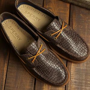 スペリートップサイダー SPERRY TOP-SIDER メンズ デッキシューズ エムアーオー ツーアイ クロコ STS25290 SS24 MA O 2EYE CROC 靴 クロコダイル型押し BROWN｜mischiefstyle