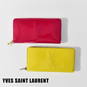 【アウトレット】サンローラン SAINT LAURENT ラウンドジップ長財布  パテントレザー ピンク イエロー 特価 314902｜mishshop