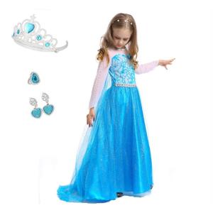 子供 ハロウィン コスチューム ドレス アナ雪 エルサ ショール付き キッズ プリンセスドレス クリスマス ギフト ロングドレス  5点セット