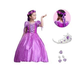 子供 プリンセスドレス ラプンツェル コスチューム ドレス アームカバー 花カンムリ 6点セット ハロウィン クリスマス プレゼント ギフト 誕生日 発表会