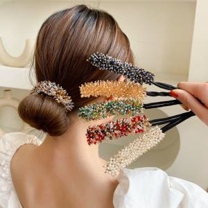 ヘアアレンジ お団子グッズ レディース 少女 ロングヘア 長い髪向け パール ラインストーン フォーマル 入学式 卒業式 ワイヤ入り お団子メーカー バレッタ