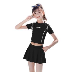 子供水着 おしゃれ 女子 ジュニア キッズ 水着セット 上下セット 女の子 セパレート水着 2点セット ブラック ピンク タンキニ 大人っぽい 小学生 中学生