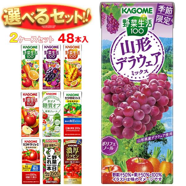 送料無料 カゴメ 野菜生活・野菜ジュース 選べる2ケースセット 195・200ml紙パック×48(2...