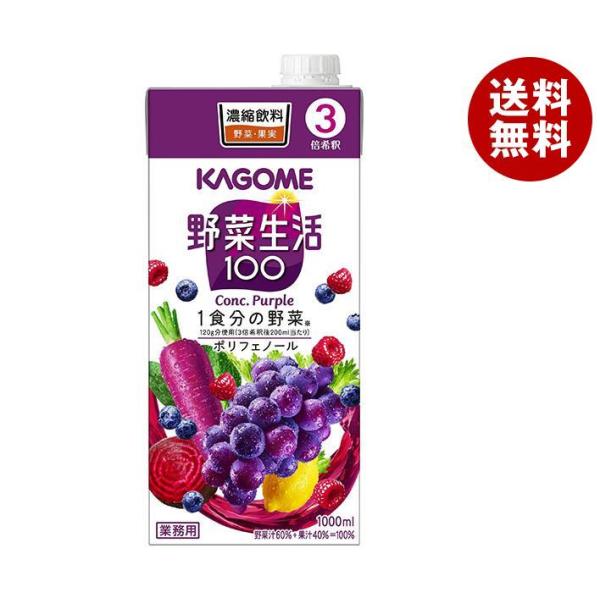 カゴメ 野菜生活100パープル (3倍濃縮) 1L紙パック×6本入×(2ケース)｜ 送料無料