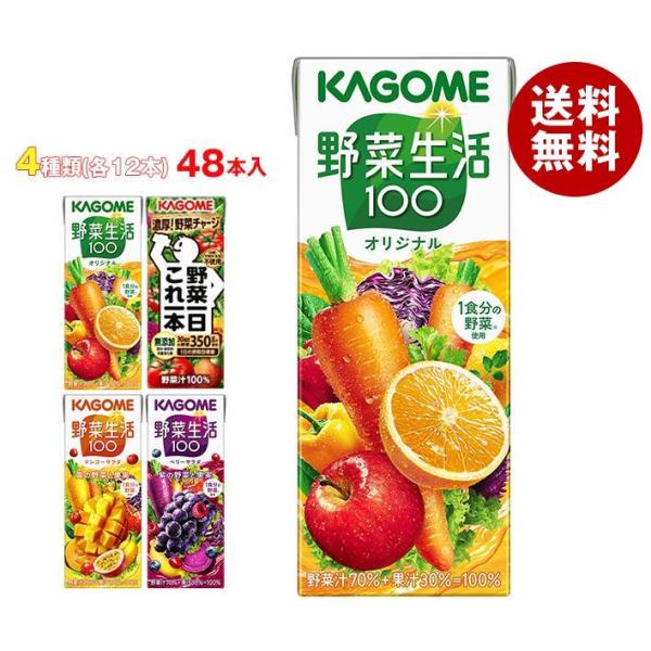 カゴメ 野菜生活100・野菜一日これ一本 詰め合わせセット 200ml紙パック×48(4種×12)本...