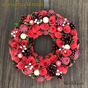 クリスマスリース まつぼっくり レッド ローズ リンゴ 32cm Wreath Red Pine &amp; Gold Ball M 優良配送