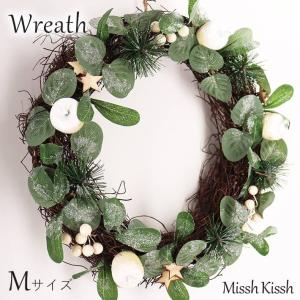 母の日 グリーン&ホワイトアップルリース Mサイズ 32cm Round Leaves インテリア おしゃれ プレゼント ギフト 父の日 優良配送 爆買