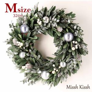 クリスマスリース シルバーボール グリーン リーフ 緑 Mサイズ Christmas Xmas Wreath Silver ball&amp;Mnssleaf 爆買