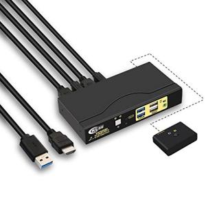 CKLau USB3.0 HDMI KVM切替器 2入力1出力HDMI KVM スイッチ4K@60Hz オーディオとUSB 3.0ハブ出力を搭載 ケー
