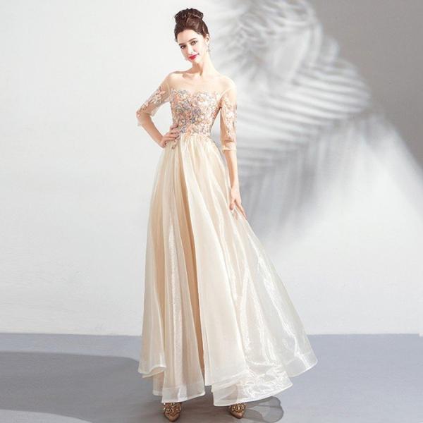 ロングドレス ウェディングドレス カラードレス パーティードレス 発表会 大きいサイズ 結婚式 ワン...