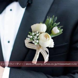 アートフラワー〔造花〕ブーケ/ブートニア 白バラ＆ブルースター