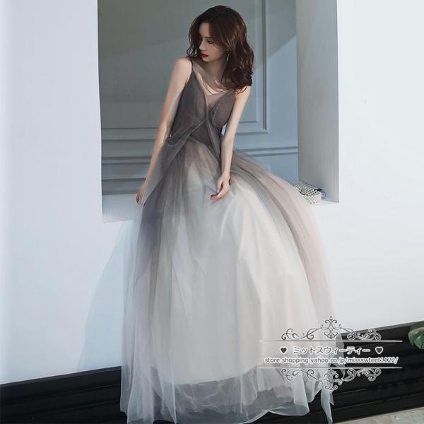 カラードレス グレー レッド シャンパン カクテルドレス ロングドレス パーティードレス 発表会 演...