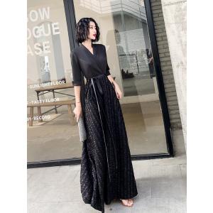 カラードレス パンツドレス ブラック 黒 オフショルダー パーティー