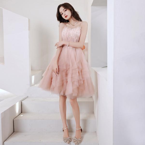 カラードレス ピンク カクテルドレス ミニドレス パーティードレス 発表会 演奏会 ステージドレス ...