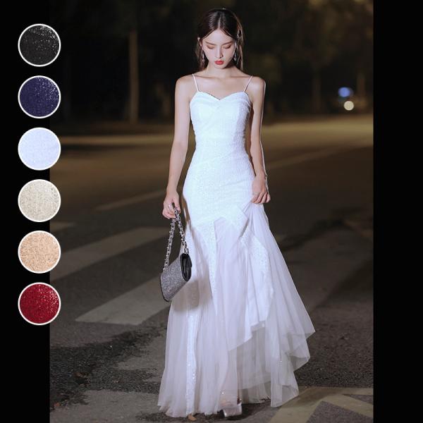 6色 カラードレス ロングドレス 演奏会 マーメード スパンコール カクテルドレス イブニングドレス...