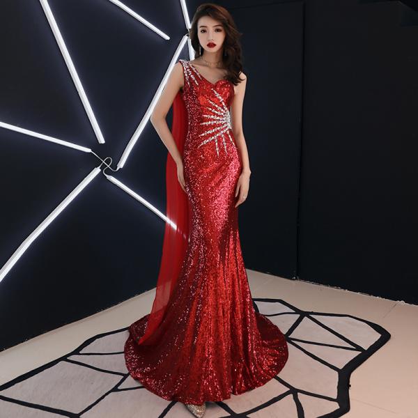 カラードレス ブルー ピンク レッド スパンコール マーメイドドレス ロングドレス フォーマル ファ...