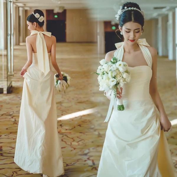 ウェディングドレス ウエディングドレス 結婚式 二次会 花嫁 披露宴 前撮り スリット サテン ホル...