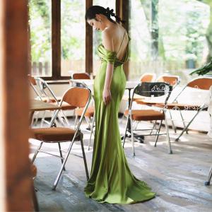 カラードレス ロングドレス マーメイドドレス ゴールド イエロー 黄色