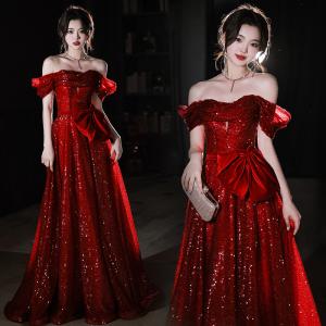 花柄レッドロングドレス♡結婚式パーティー演奏会に♩半袖ゴージャス cd5584.jpg