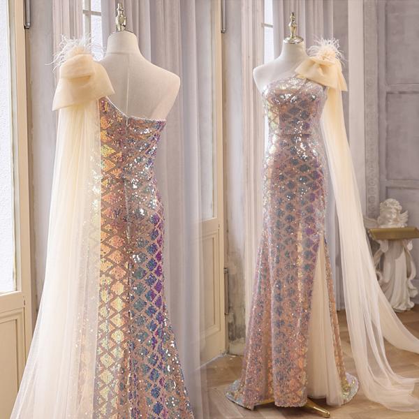 カラードレス ロングドレス マーメイドドレス イブニングドレス キラキラ パーティードレス ウェディ...