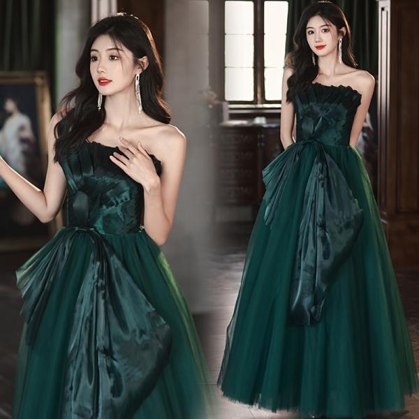 カラードレス ロングドレス パーティードレス グリーン ビスチェ 緑 ウェディングドレス ウエディン...