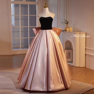 カラードレス プリンセスライン ロングドレス ブルー 花柄 編み上げ