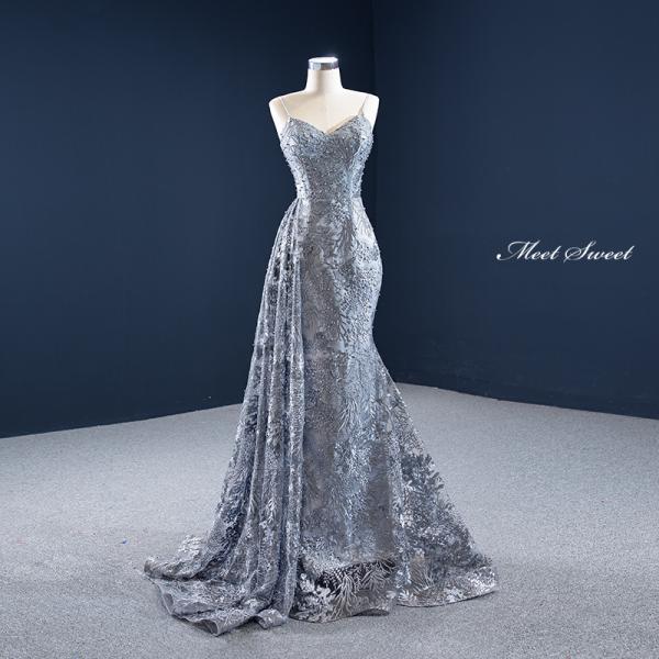 カラードレス マーメイドライン グレー 花柄 キャミソール 袖なし ロングドレス ウェディングドレス...