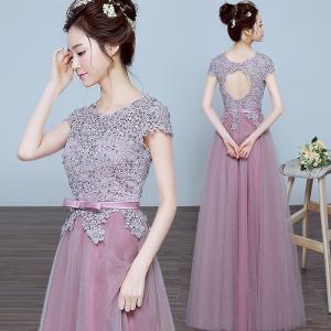 ロングドレス 半袖 サッシュベルト 安い カラー...の商品画像