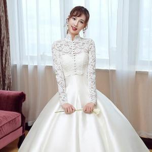 ウェディングボレロ 長袖 パール レース ブライダル 花嫁 ウェディング