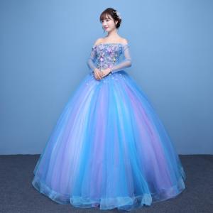 カラードレス 2WAY 付け袖 ロングドレス 演奏会 イブニングドレス