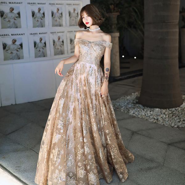 ロングドレス 演奏会 安い カラードレス ゴールド シルバー 花嫁 カクテルドレス 結婚式 イブニン...