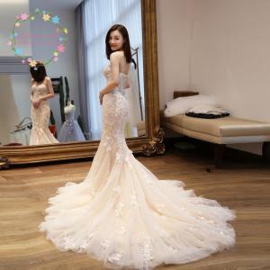 ウェディングドレス マーメイドライン レース刺繍 長袖 花嫁ドレス