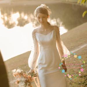 ウェディングドレス ミモレ丈 カラードレス 白 オフショルダー