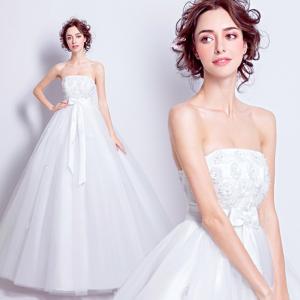 ウエディングドレス 結婚式 二次会 ウェディングドレス 安い プリンセス エンパイア 花嫁 披露宴 ロングドレス ブライダル 白 サッシュベルト 大きいサイズ