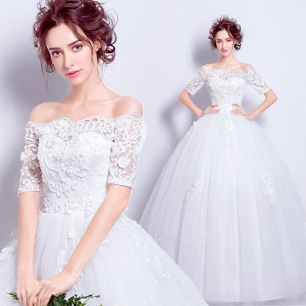 ウエディングドレス 半袖 結婚式 二次会 ウェディングドレス ボレロ 安い プリンセス エンパイア ...