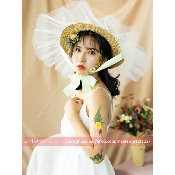 ハット 麦わら帽子 ウェディングハット つば広 ウエディングハット レディース ブライダル 花嫁 二...