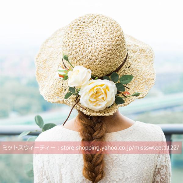 ハット 麦わら帽子 ウェディングハット つば広 ウエディングハット レディース ブライダル 花嫁 二...