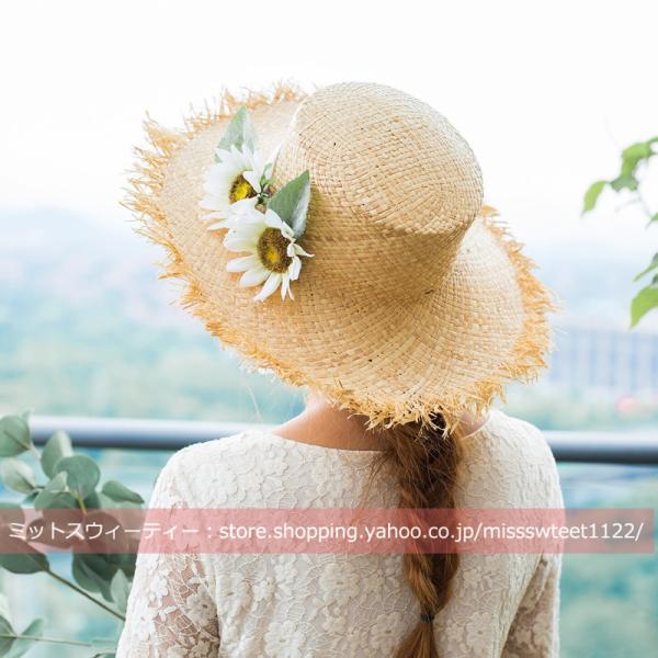 ハット 麦わら帽子 ウェディングハット つば広 ウエディングハット レディース ブライダル 花嫁 二...
