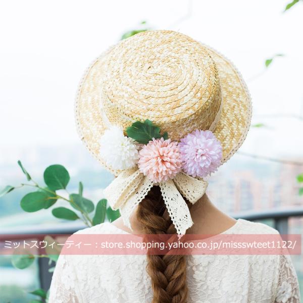 ハット 麦わら帽子 ウェディングハット つば広 ウエディングハット レディース ブライダル 花嫁 二...