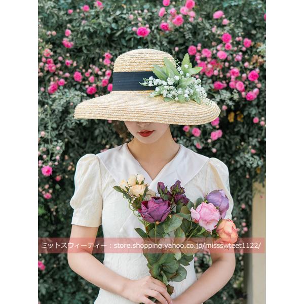 ストローハット 麦わら帽子 ウェディングハット つば広 ウエディング レディース ブライダル 花嫁 ...