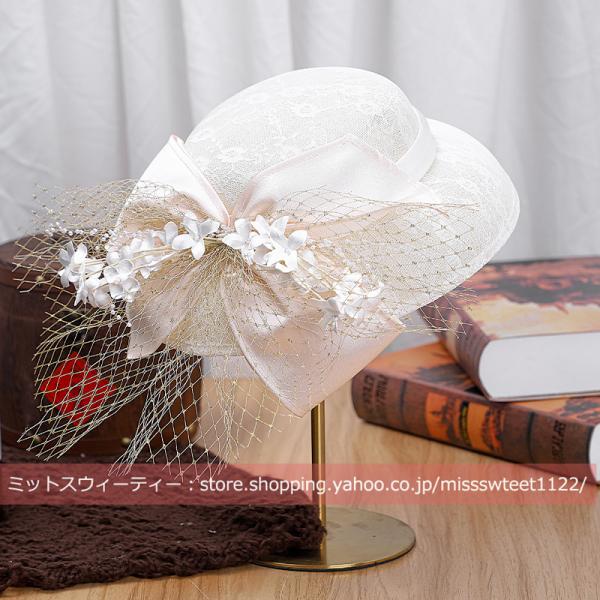 リボン 花 チュール パーティー ウェディングヘッドドレス ウエディングハット カクテル帽 結婚式 ...